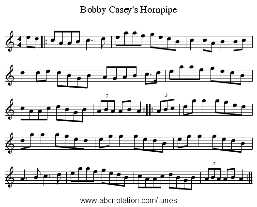Bobby Casey's Hornpipe - staff notation