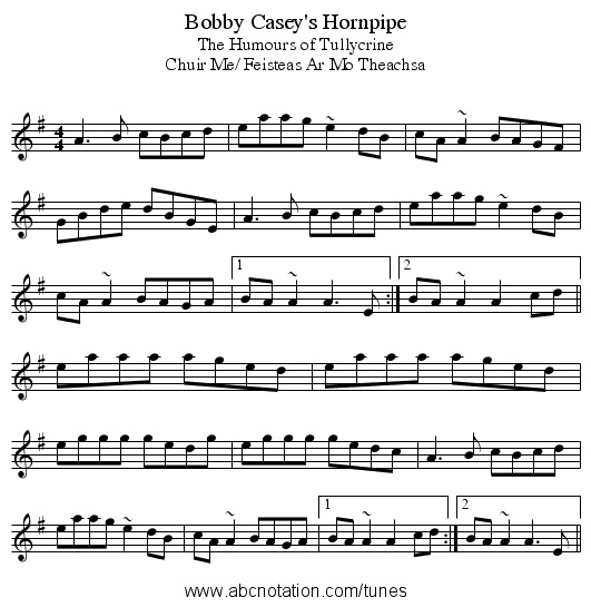 Bobby Casey's Hornpipe - staff notation