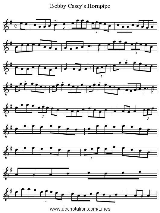 Bobby Casey's Hornpipe - staff notation