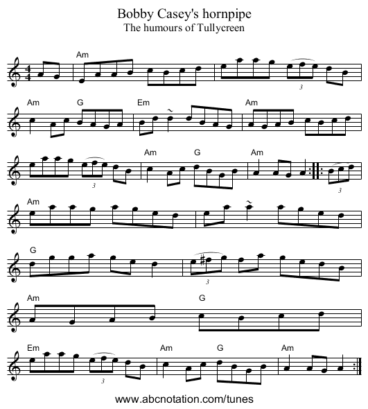 Bobby Casey's hornpipe - staff notation