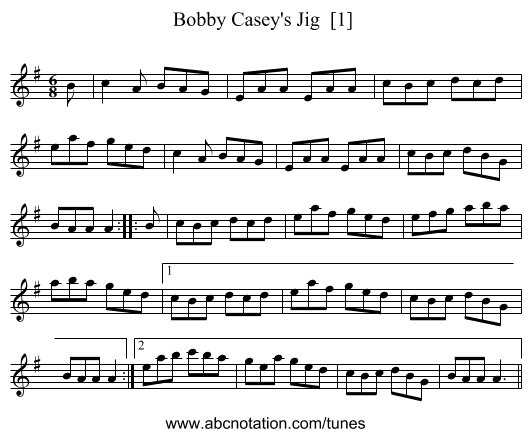 Bobby Casey's Jig  [1]  - staff notation