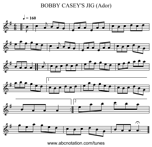 BOBBY CASEY'S JIG (Ador) - staff notation