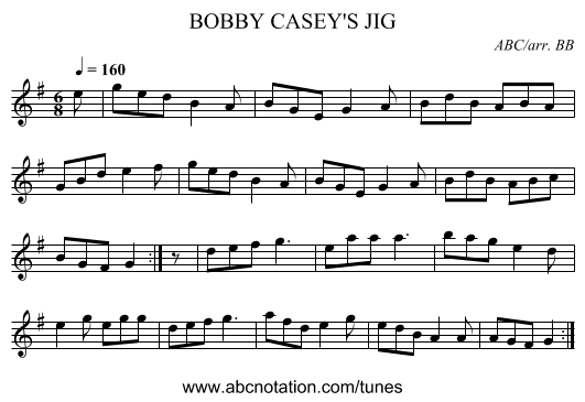 BOBBY CASEY'S JIG - staff notation