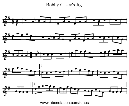 Bobby Casey's Jig  - staff notation