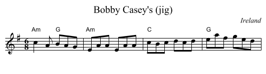 Bobby Casey's (jig) - staff notation