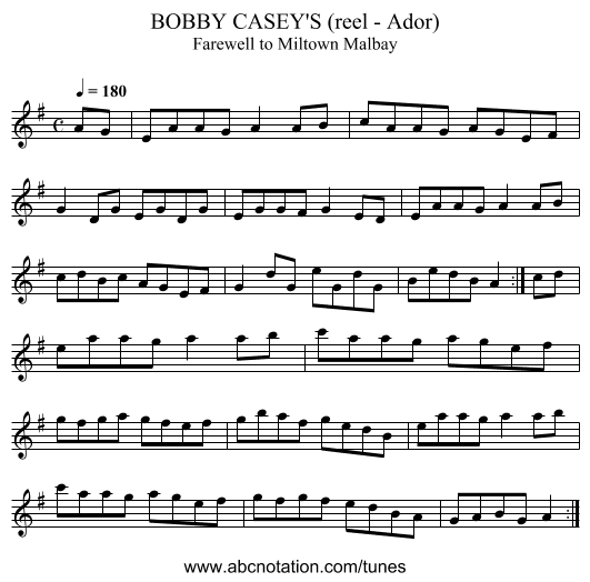 BOBBY CASEY'S (reel - Ador) - staff notation