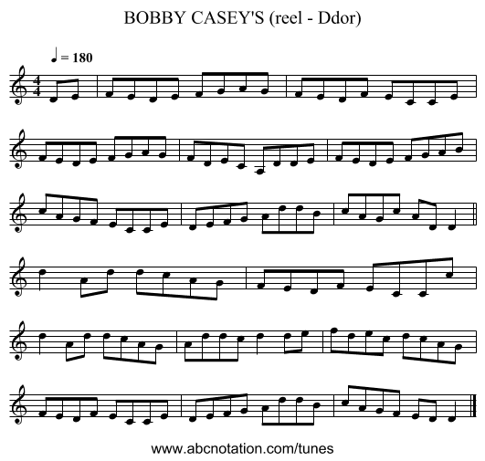 BOBBY CASEY'S (reel - Ddor) - staff notation