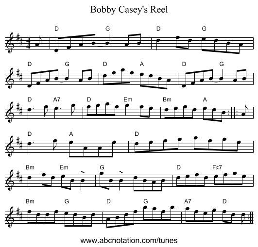 Bobby Casey's Reel - staff notation