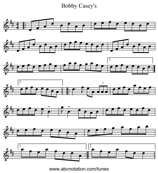 Bobby Casey's - staff notation