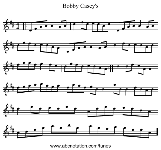 Bobby Casey's - staff notation