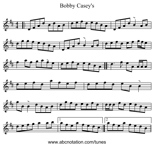 Bobby Casey's - staff notation