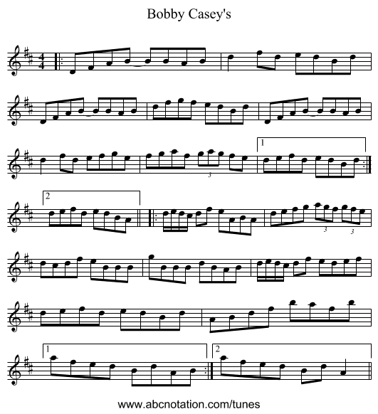 Bobby Casey's - staff notation