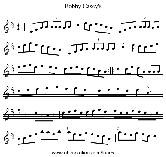 Bobby Casey's - staff notation
