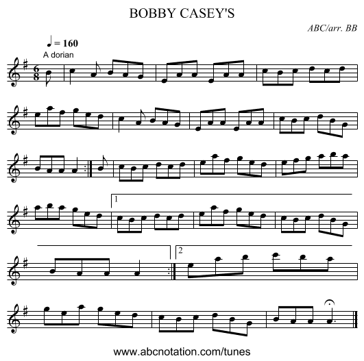 BOBBY CASEY'S - staff notation