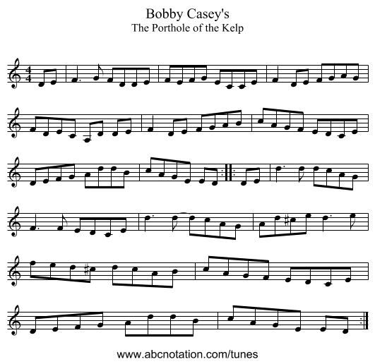 Bobby Casey's - staff notation