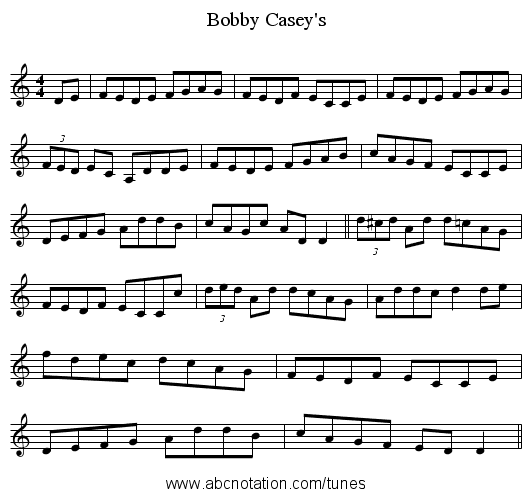 Bobby Casey's - staff notation