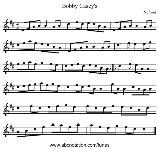Bobby Casey's - staff notation