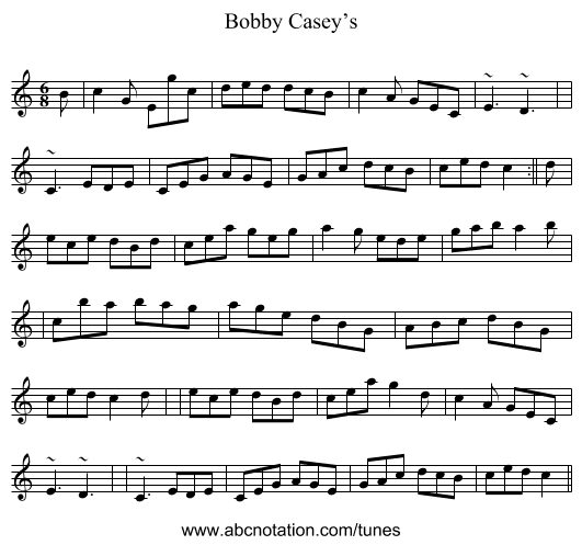 Bobby Casey’s - staff notation