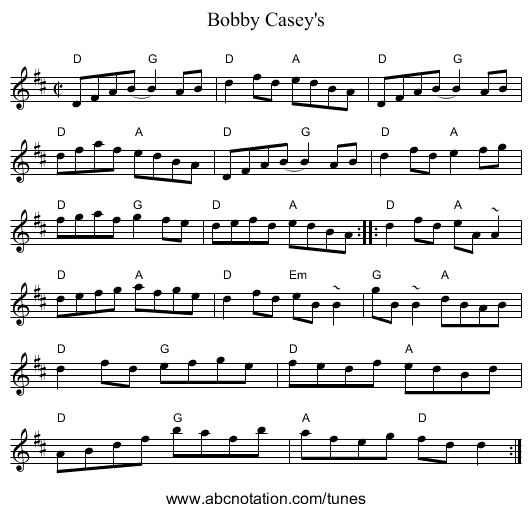 Bobby Casey's - staff notation