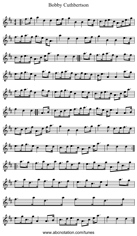 Bobby Cuthbertson - staff notation