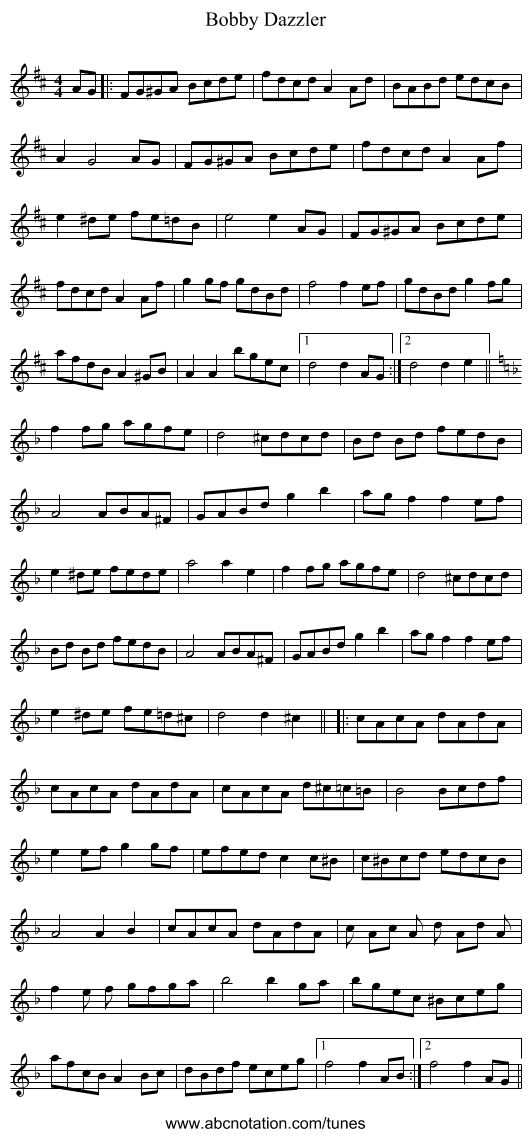 Bobby Dazzler - staff notation