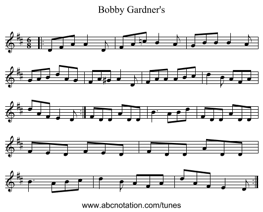 Bobby Gardner's - staff notation