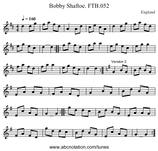 Bobby Shaftoe. FTB.052 - staff notation