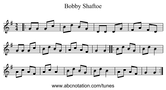 Bobby Shaftoe - staff notation