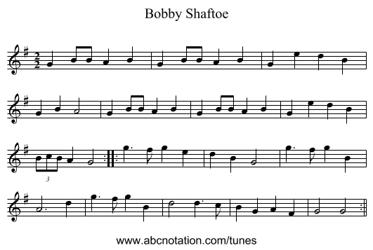 Bobby Shaftoe - staff notation