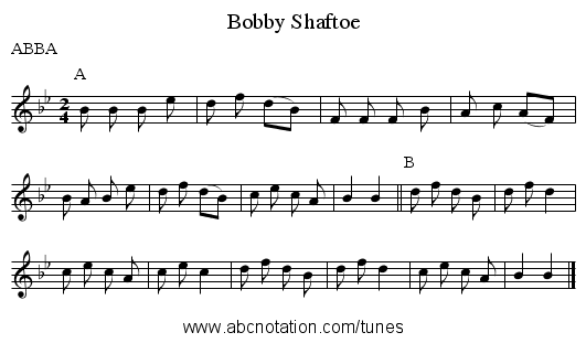 Bobby Shaftoe - staff notation