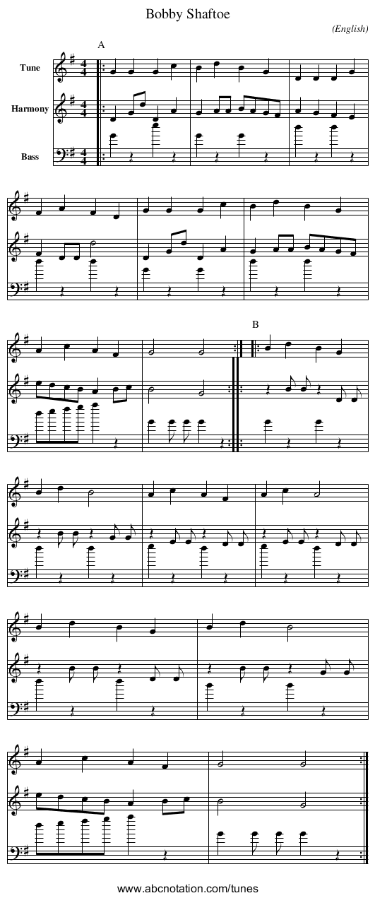 Bobby Shaftoe - staff notation