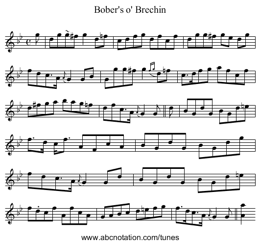Bober's o' Brechin - staff notation