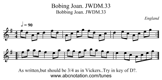 Bobing Joan. JWDM.33 - staff notation