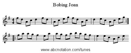 Bobing Joan - staff notation