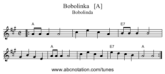 Bobolinka   [A] - staff notation
