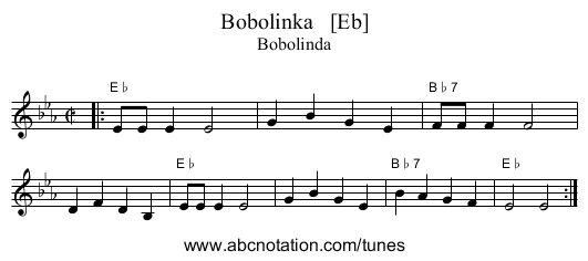 Bobolinka   [Eb] - staff notation