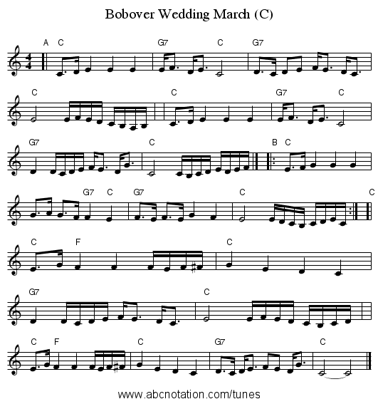Bobover Wedding March (C) - staff notation