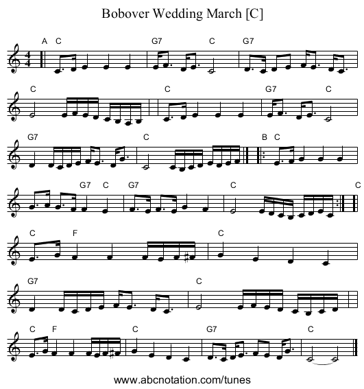 Bobover Wedding March [C] - staff notation