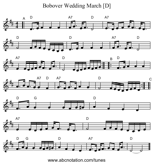 Bobover Wedding March [D] - staff notation