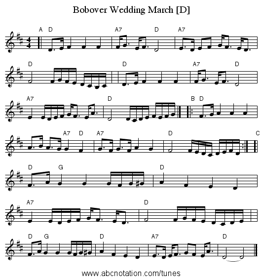 Bobover Wedding March [D] - staff notation