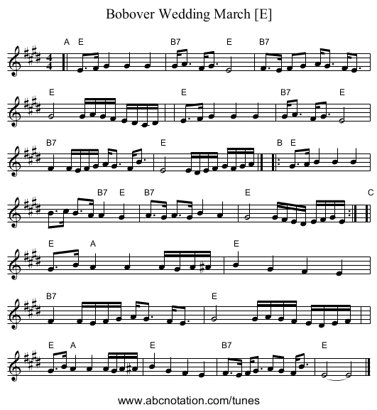 Bobover Wedding March [E] - staff notation