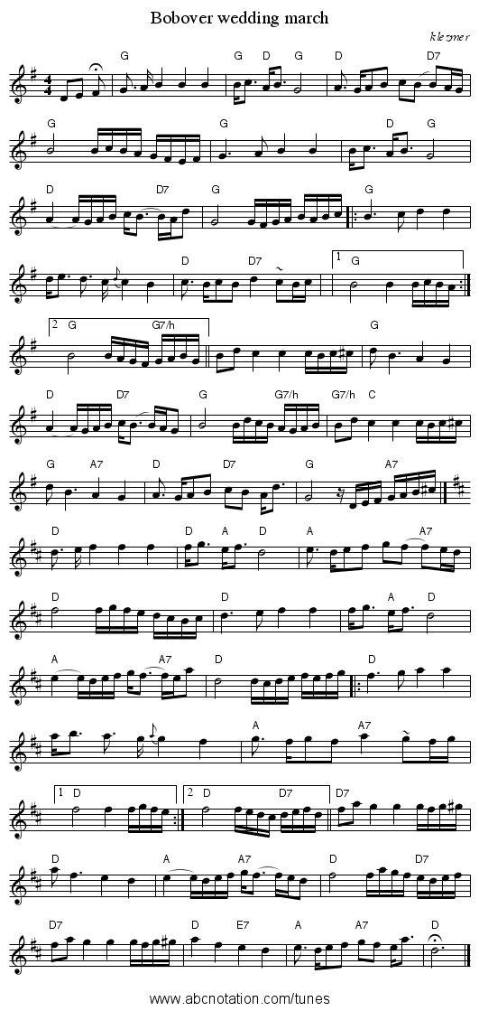 Bobover wedding march - staff notation