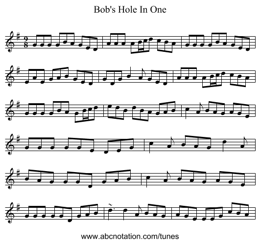Bob's Hole In One - staff notation