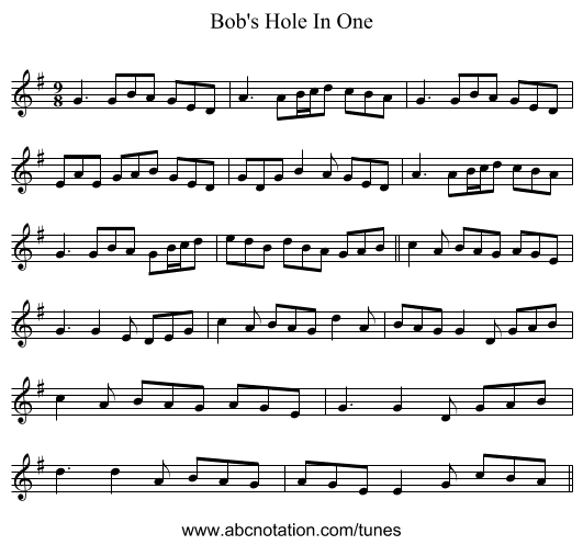 Bob's Hole In One - staff notation