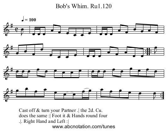 Bob's Whim. Ru1.120 - staff notation