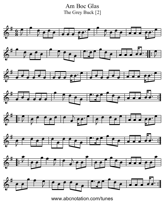 Boc Glas, Am - staff notation