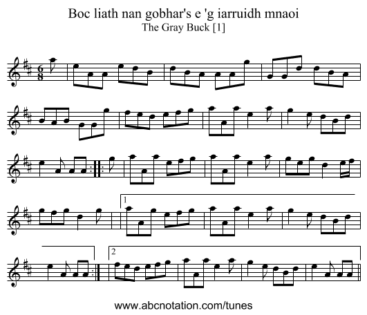 Boc liath nan gobhar's e 'g iarruidh mnaoi - staff notation