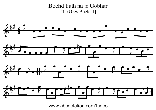 Bochd liath na 'n Gobhar - staff notation