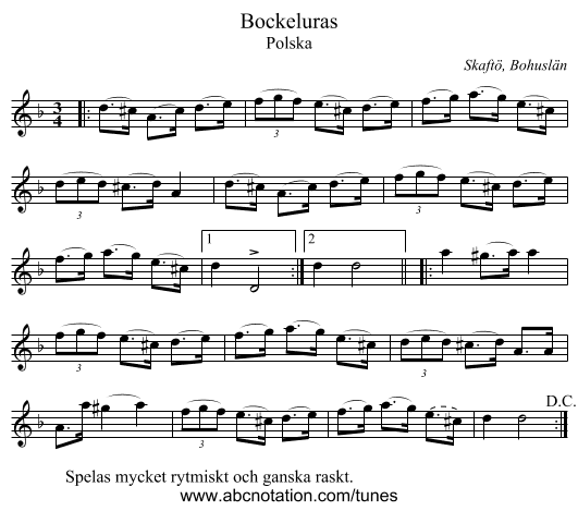 Bockeluras - staff notation