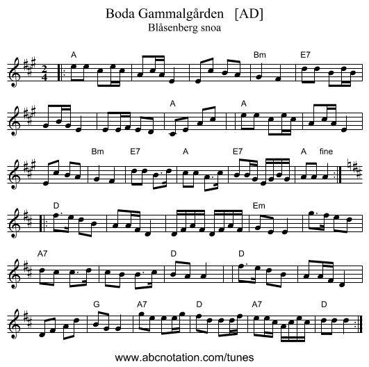 Boda Gammalg&aring;rden   [AD] - staff notation